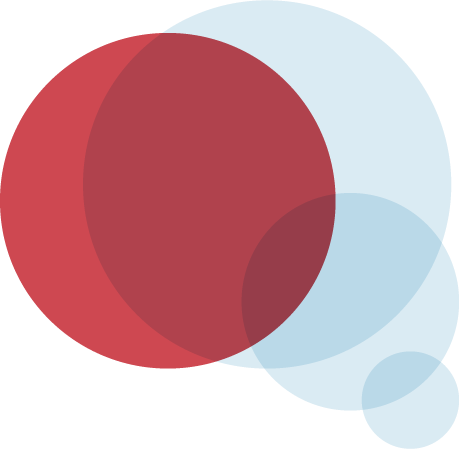 Red and blue transparent circles intersecting to form a thought bubble